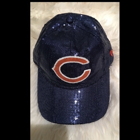 Victoria Secret Pink Sequins Chicago Bear Hat 🧢🐻💙🧡 - Picture 1 of 3